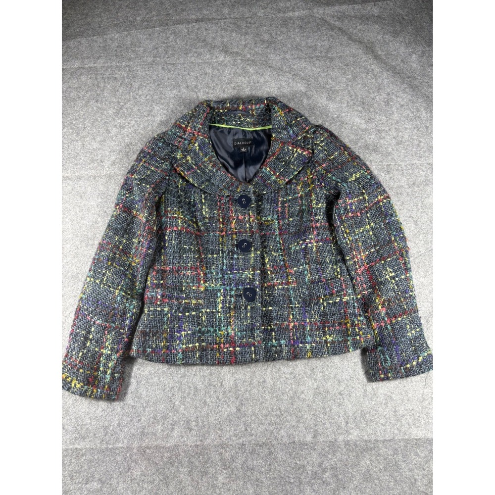 DIALOGUE Women Colorful Tweed Blazer Jacket Size 6
